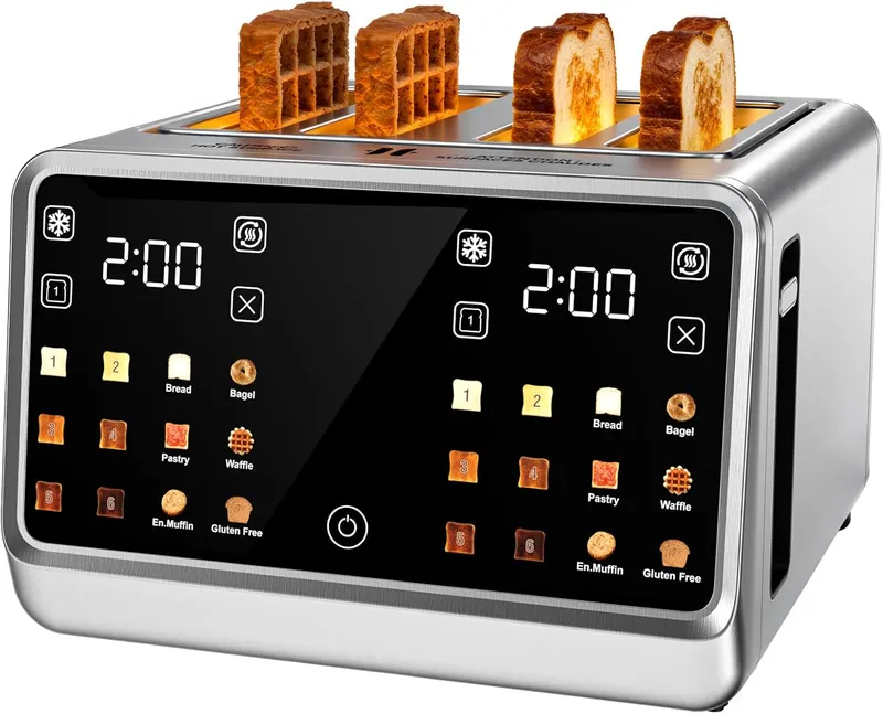 Foyoconven 4 Slice Toaster, Wide Slots, Dual Touchscreens